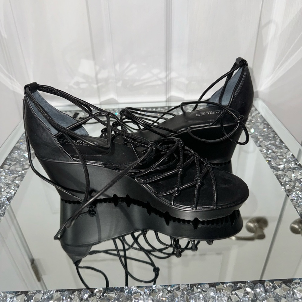 Charles David Black wedged sandals